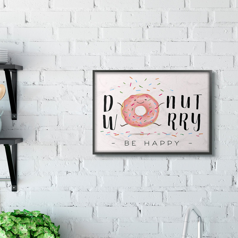 «Doughnut, souci, rose, dessin de mots», art textuel, H 16 po x l 20 po, Giclée encadrée noir minuit