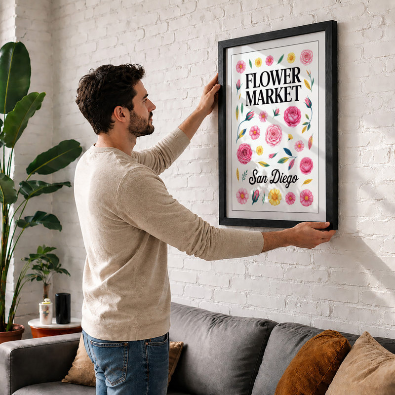 San Diego Flower Market Botanical - Print, A1 - 84.1 x 59.4 cm, Oak