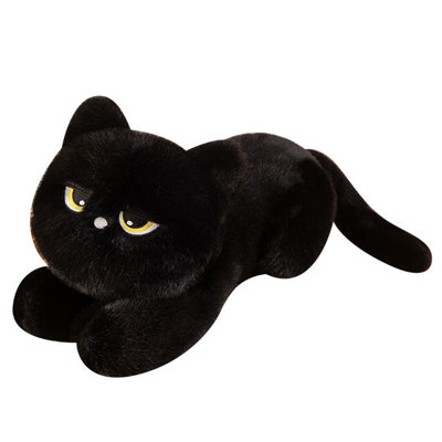 Joli chat en peluche allongé, fabriqué en tissu moelleux doux, excellent cadeau pour une petite amie, Saint-Valentin, anniversaire, fête, design ludique, coutures durables, décoration adorable, convient à une chambre, un dortoir, un bureau ou un canapé, charmant animal en peluche