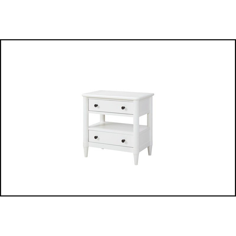 Table de chevet ouverte avec 2 tiroirs, Blanc