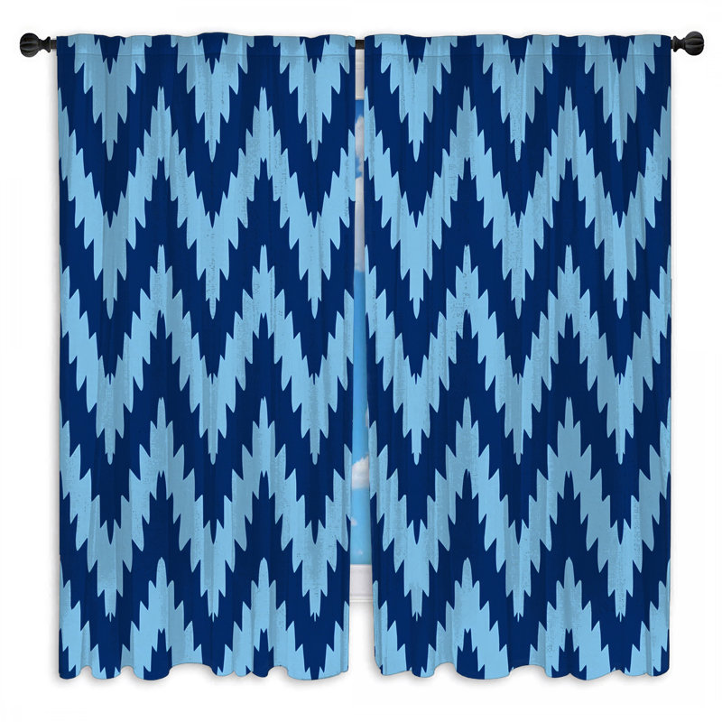 Rideaux de fenêtre bleu à motif en zigzag et obscurcissant - 2 panneaux, Sheer, 80in x 52in - 2 panels