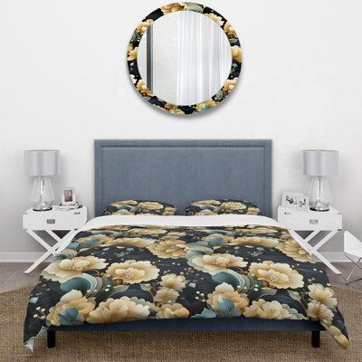 Ensemble de housse de couette bleu et beige Pailey Flowers Elegance I