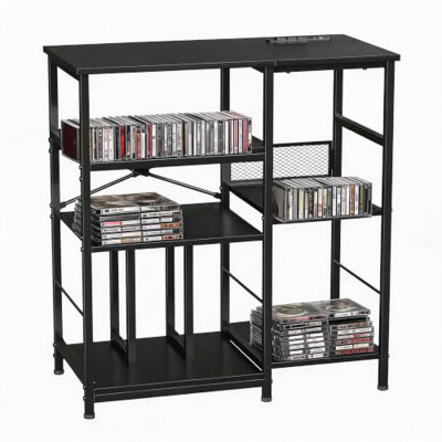 4‑Tier Record Player Stand, Media Storage for Living Room, Black