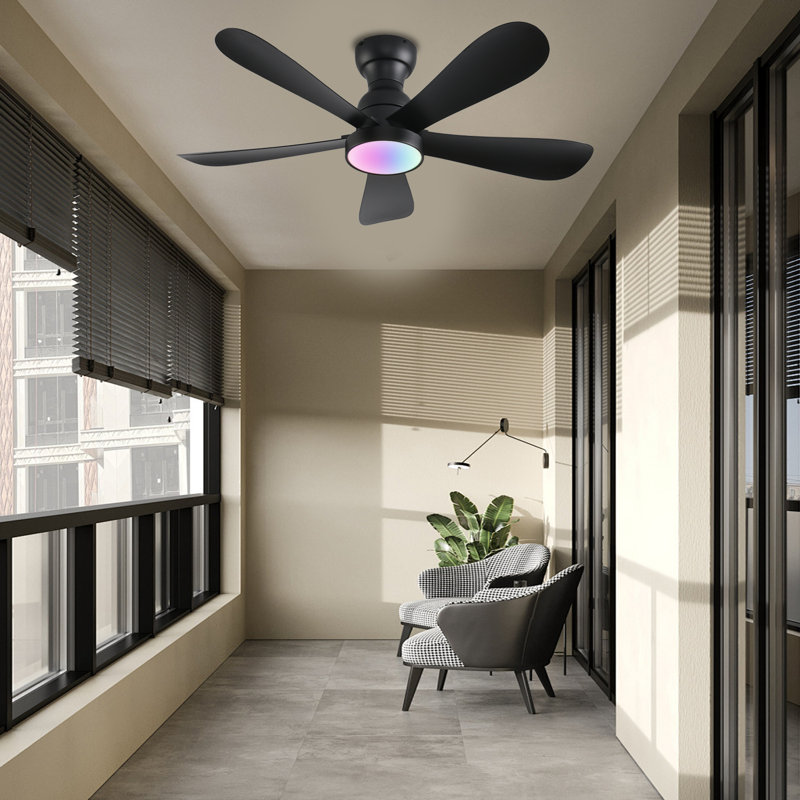 42 Inch RGB Ceiling Fans With Led Light and Remote/App Control, Flush Mount, RGB Dimmable Light, Modern Black Ceiling Fan for Kids Bedroom, Indoor/Covered Outdoor Use