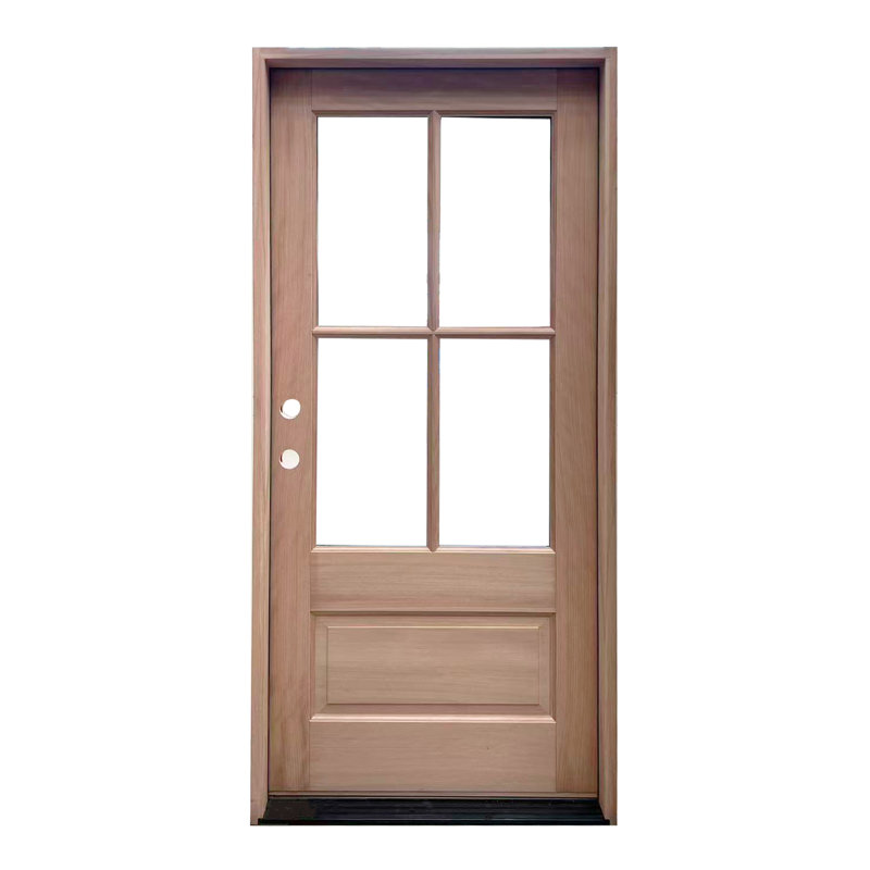 Porte d'entrée en acajou non fini avec 4 lumières avec un rebord de 4-9 / 16 po (non pré-suspendu) à droite vers l'intérieur