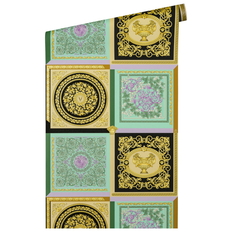 Versace Honey Bee Reverie Unpasted Vinyl Wallpaper, Gold/Black/Green/Purple