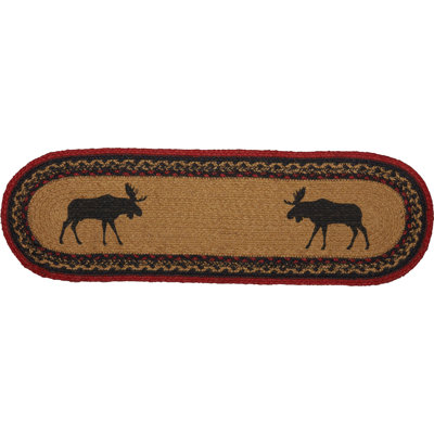 Tapis d'escalier Dorval amande / rouge cerise / noir corbeau