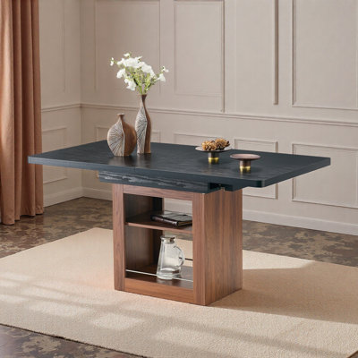 Une table de salle à manger extensible avec espace de rangement et une table de salle à manger extensible de 59 à 71 pouces. Table à tirer rectangulaire