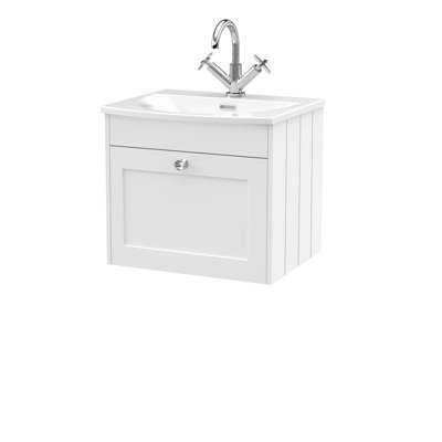 Old London Ashwick Satin White 500mm Wall Hung 1-Drawer Unit With Curved Basin