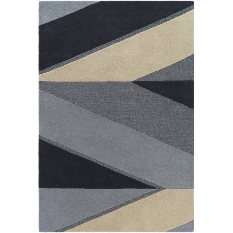 Tapis gris / noir en laine tissé à la main Nida, Rectangle 2 pi x 3 pi