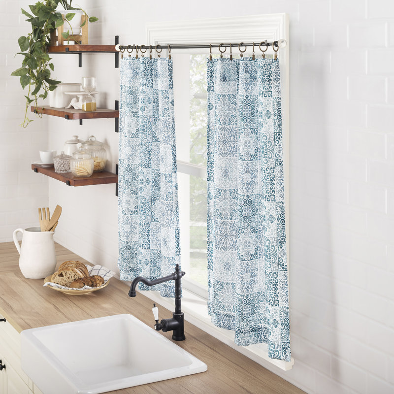 Giavonna Mosaic Semi-Sheer Rod Pocket Kitchen Curtain Tier (Set of 2), 54" W x 24" L