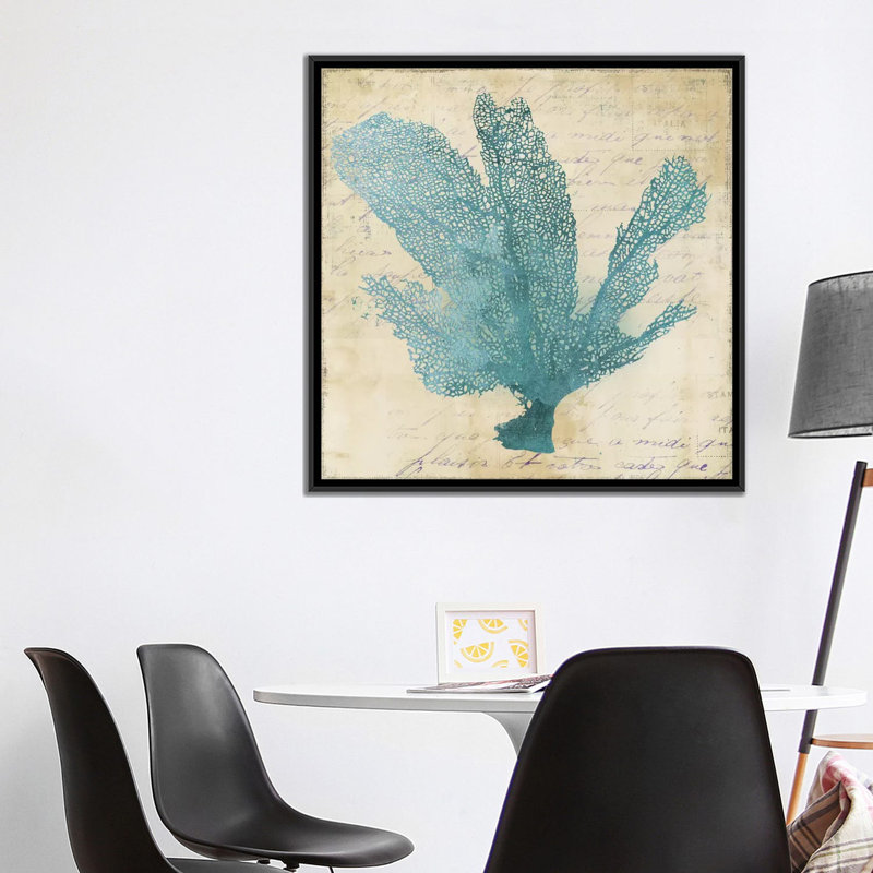 « blue corail i », impression sur toile, H 18 po x l 18 po x P 1,5 po, Toile avec cadre noir, Pas de tapis