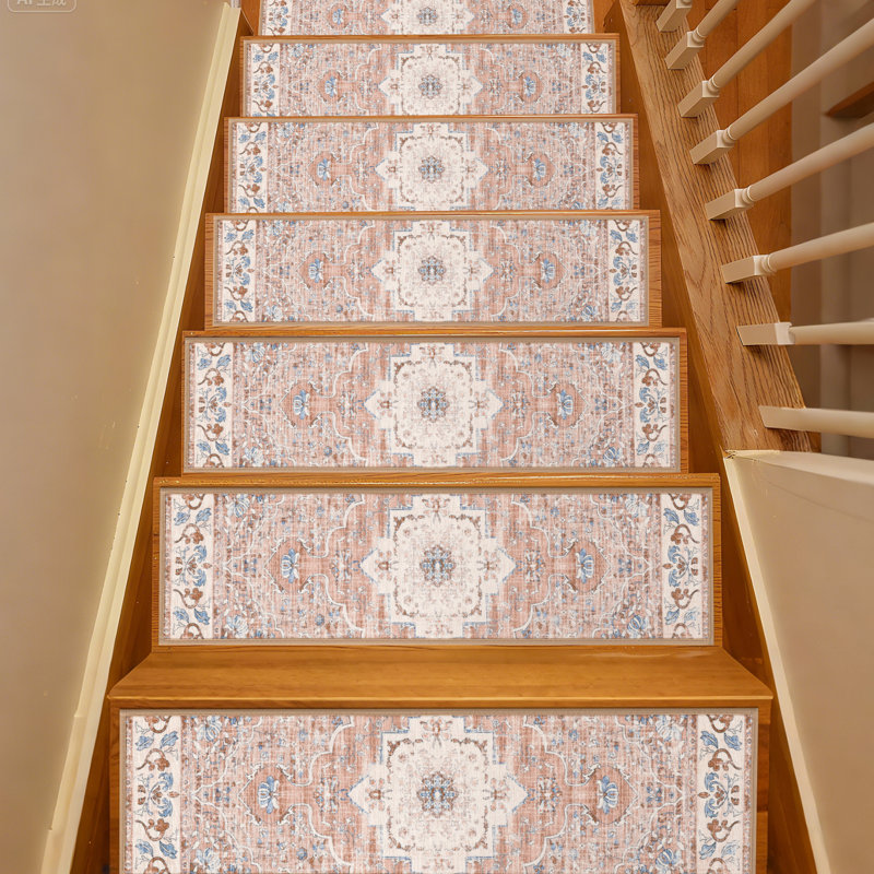 Tapis d'escalier intérieur antidérapant (ensemble de 15), Orange/beige