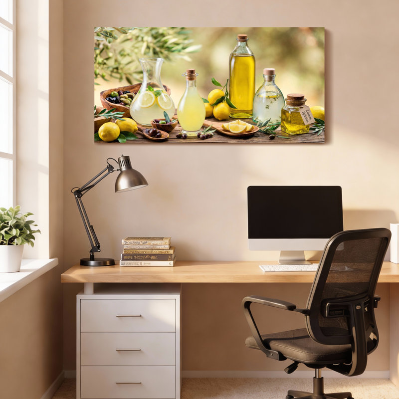 Nature morte à l'huile d'olive et au citron, toile tendue sur châssis, ensemble de 1, 4020