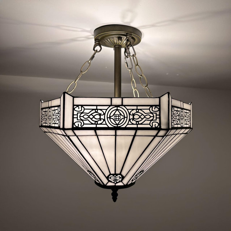Plafonniers Tiffany avec ampoules hexagonales à DEL en vitrail blanc incluses l 16 po x P 16 po x H 16 po