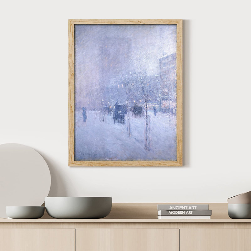 «Winter Snow Blue Pastel Cityscape» sur papier, H 16 po x l 12 po, Naturel