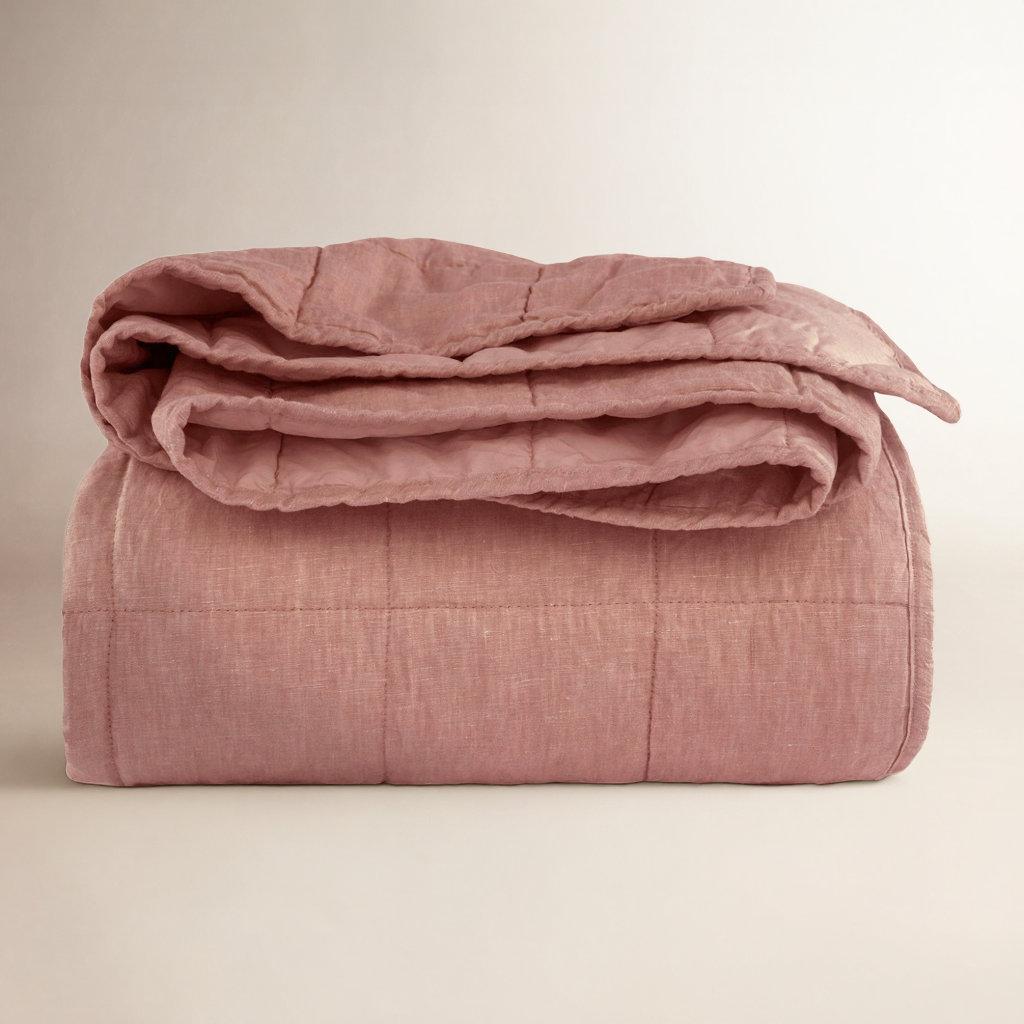 French Linen Quilt Set, Twin Quilt, Clay