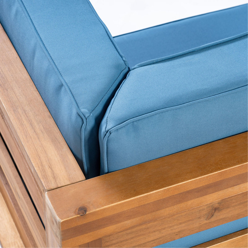 Ensemble de canapé 3 pièces, Coussin bleu / structure en teck