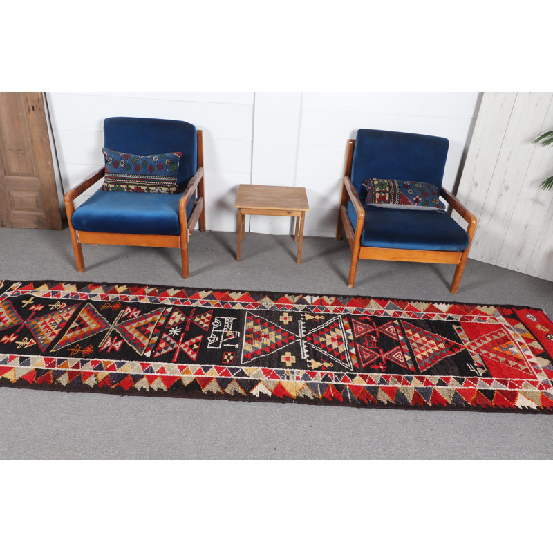 Tapis turc rétro tissé à la main Kilim avec laine tribale antique et motif géométrique coloré