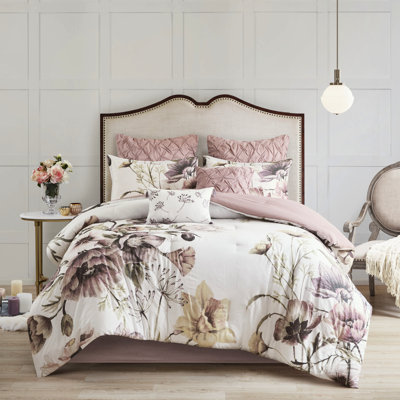 Édredon 8 pièces très grand - imprimé en coton avec jupe de lit et coussins Shabby Chic