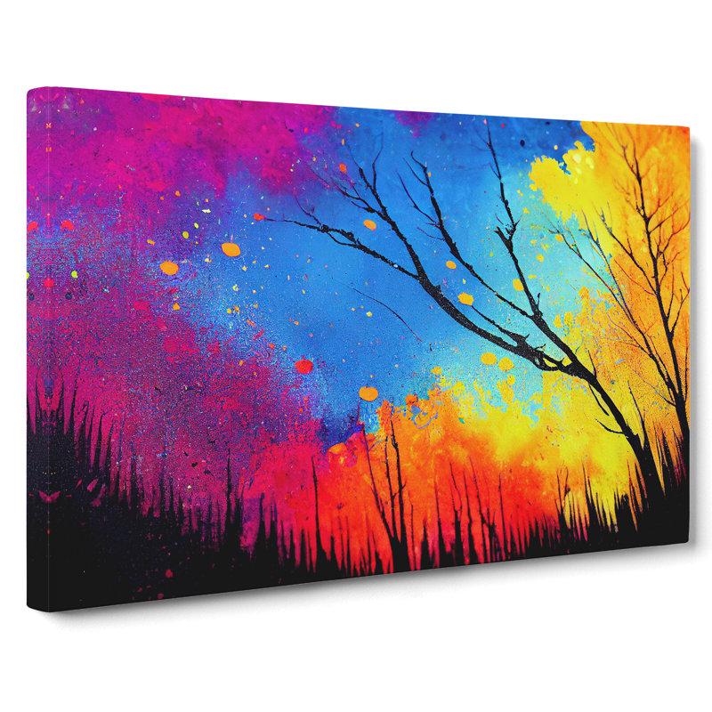 Paint Splatter Trees Abstract - Wrapped Canvas Drawing - Wrapped Canvas, 50cm H x 76cm W x 3cm D