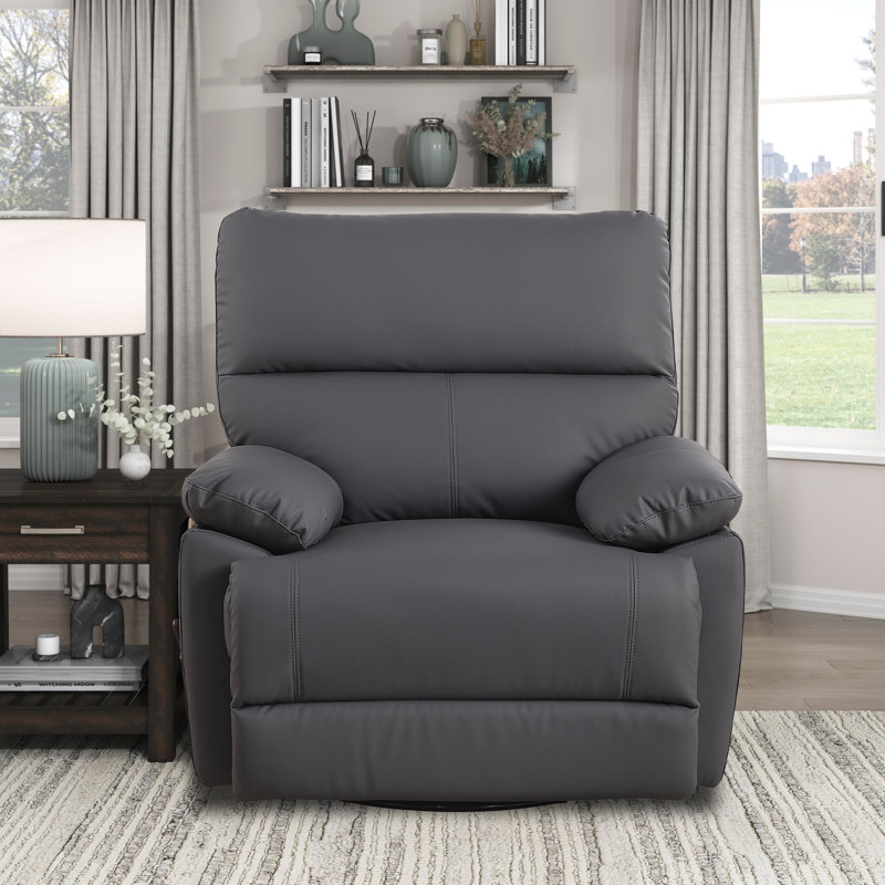 35.7" Wide Upholstered Manual Swivel Rocker Recliner Chair, Dark Gray