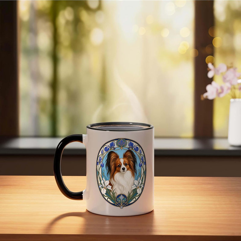 Papillon Dog Ceramic Mug, Black/White, 11oz
