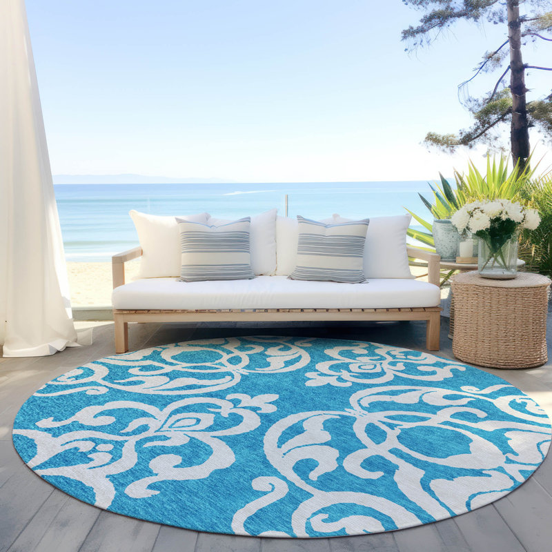 Tapis intérieur / extérieur en polyester tissé à la machine Chayden, Rond 8 pi