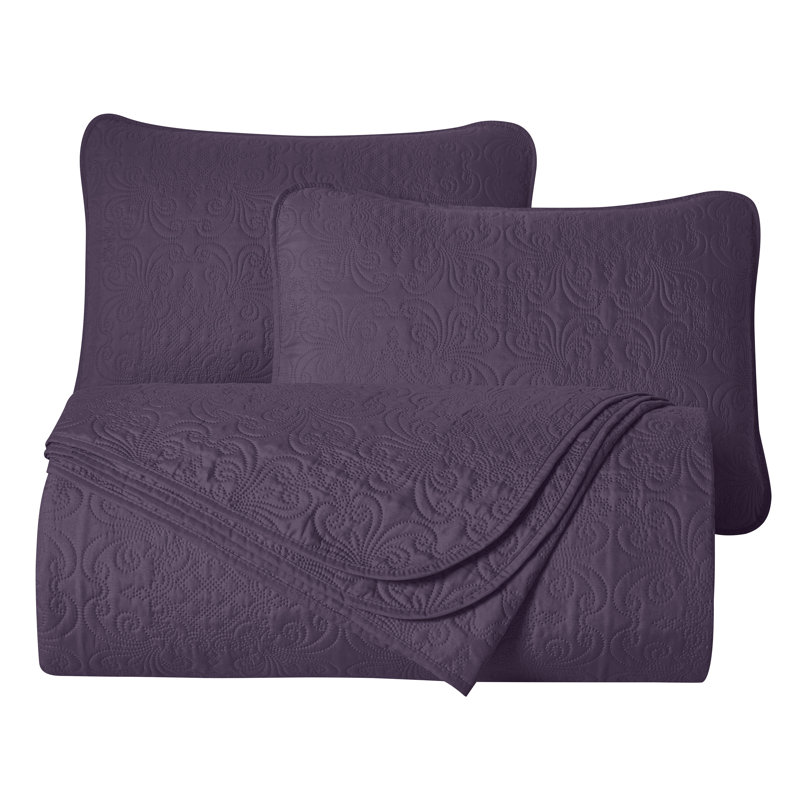 Luca 3-Piece Lightweight Microfiber Oversized Bedspread Set, King Coverlet/Bedspread + 2 King Shams, Purple