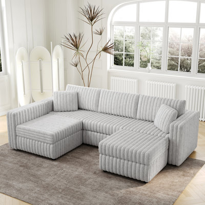 Modern Gray U-shaped With Storage, Hydraulic Lift & Fashionable Style Element For Living Room Lift. Convenient Room. Materials Design