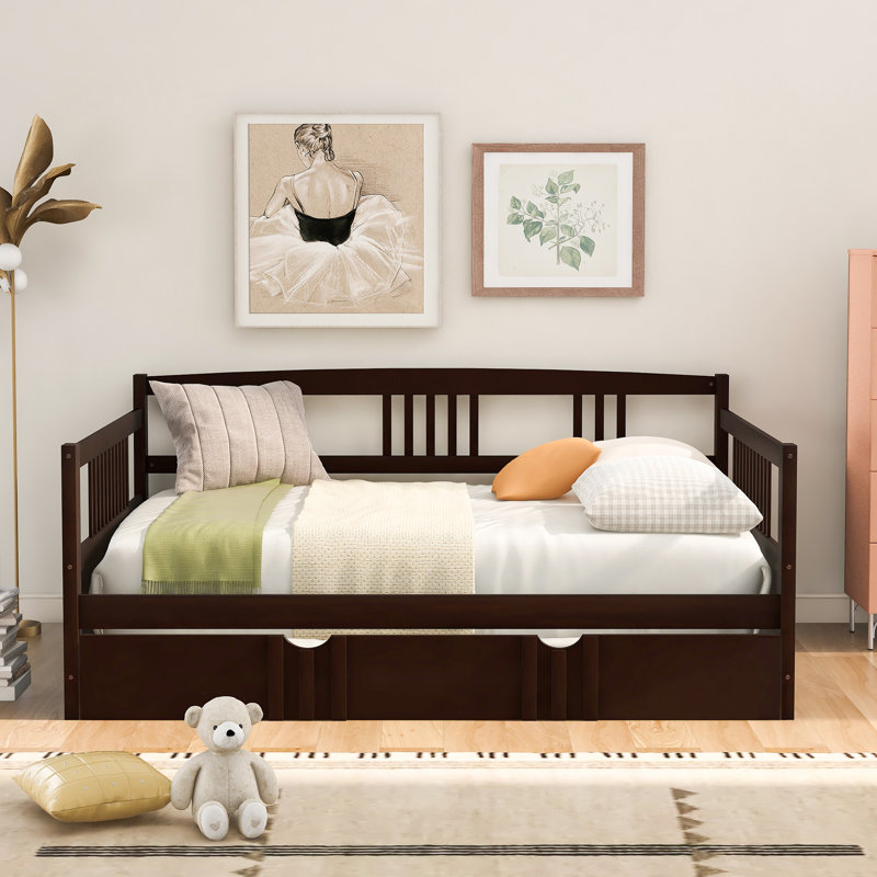Daybed Wood Bed with Twin Size Trundle