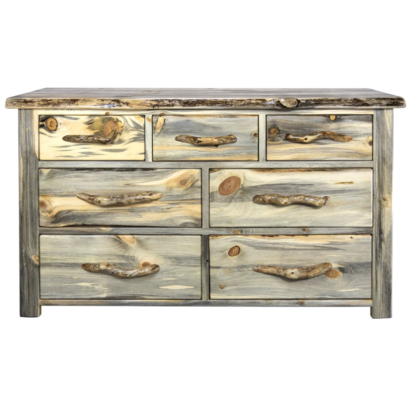 Commode 7 tiroirs en bois massif Jaynee, Naturel