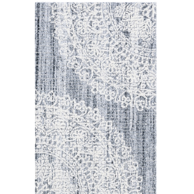 Ebony Hand Tufted Wool Cotton with Latex Floral Rug in Gray/Ivory, Rectangle 3' x 5'