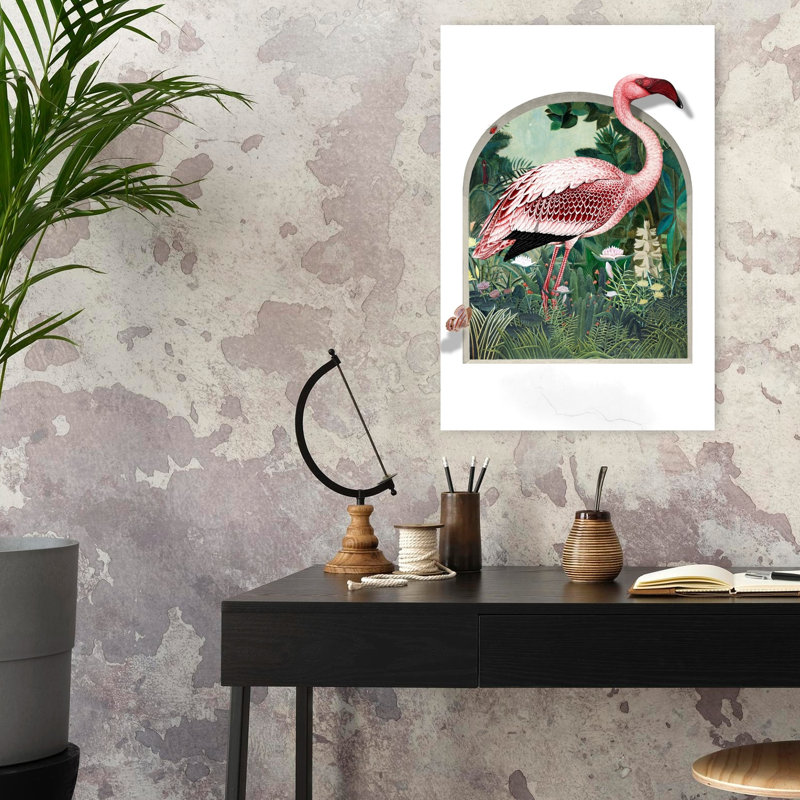 Art contemporain, oiseau abstrait, paysage flamant, printemps, art mural, H 24 po x l 16 po