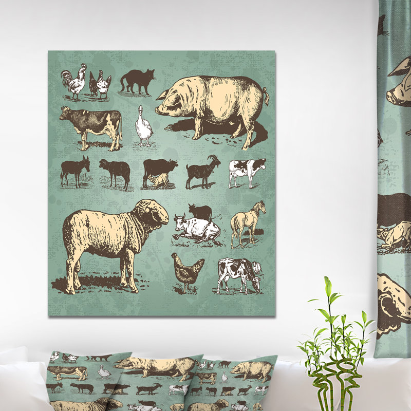 Esquisse «Farm Animals Vintage Set», peinture, H 20 po x l 15 po x P 1po, Bois