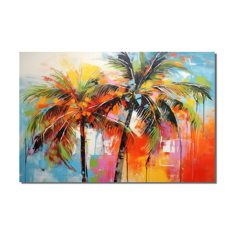 «Popart Palm Trees I», reproduction d'art sur toile Palm Trees