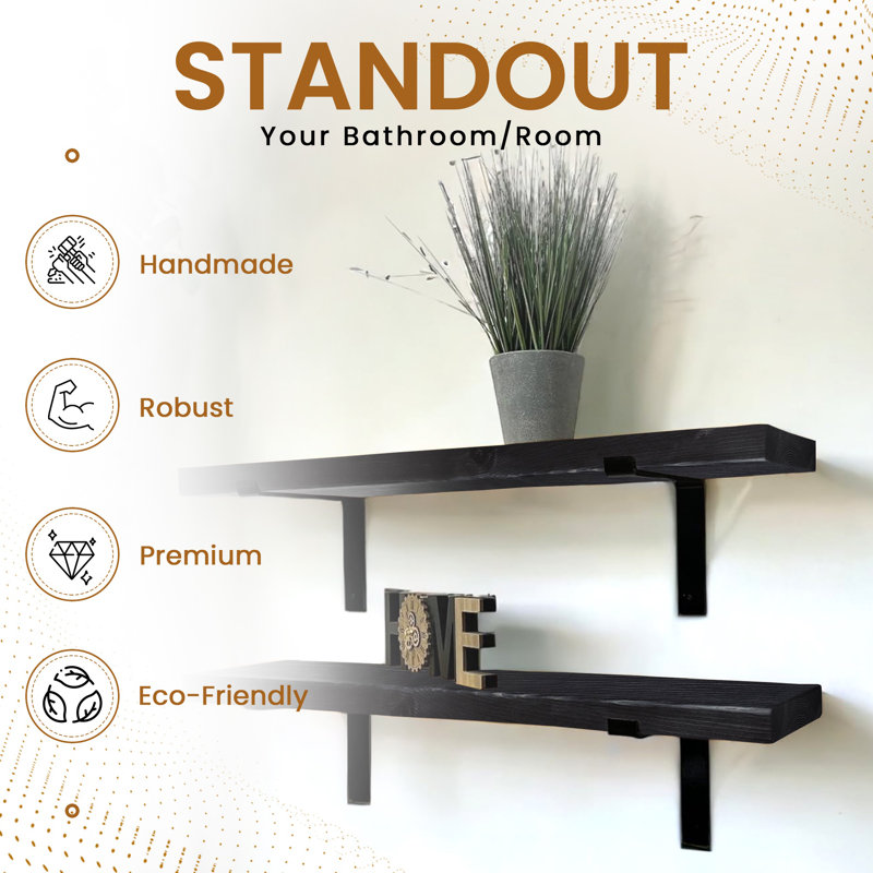 Gokmen Wood Floating Shelf, 4.5cm H x 140cm W x 22cm D, Black