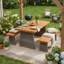 Ensemble de table de salle à manger 3 pièces toutes saisons avec pieds en rotin tissé à la main, plateau en bois d'acacia et cadre de patio en acier pour l'extérieur et l'intérieur-1230153059