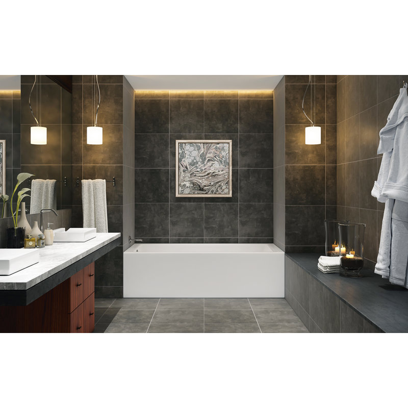 La Jolla 60" x 32" Alcove/Tile In Combination Acrylic Bathtub, Biscuit, Left