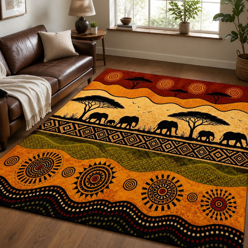 1 tapis africain Tribal Elephants, W55 * L78,7 po * 1 pièce