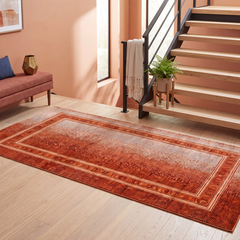 Tapis Sardis moderne à motifs mosaïques abstraites, orange, rouge et crème, lavable à la machine, antidérapant, à poils courts, pour l'intérieur et l'extérieur, adapté aux animaux domestiques, idéal pour le salon, la chambre, la salle à manger, l'entrée, le couloir ou le bureau.