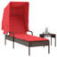 Chaise longue Ebern Designs avec auvent et table en rotin de polyester brun-1934403595