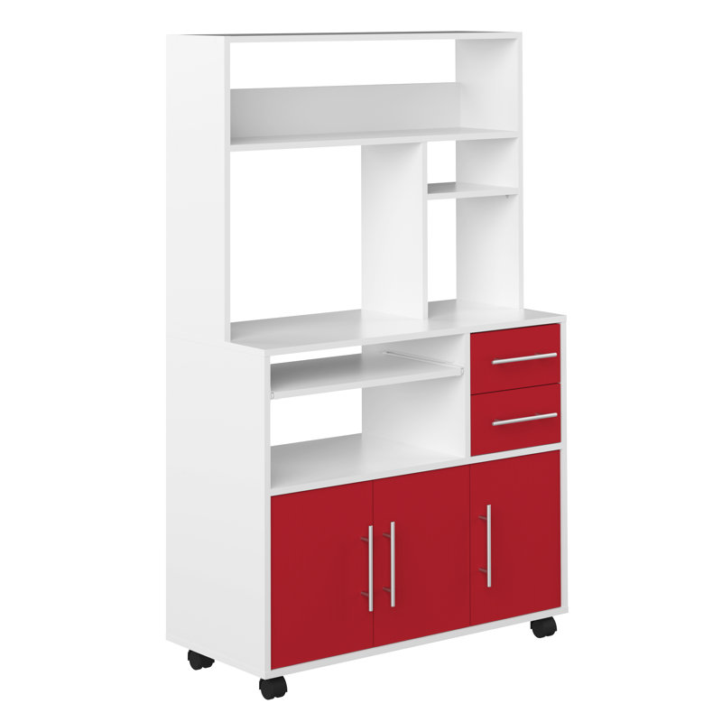 Seyma Wood Kitchen Cart, White/Red