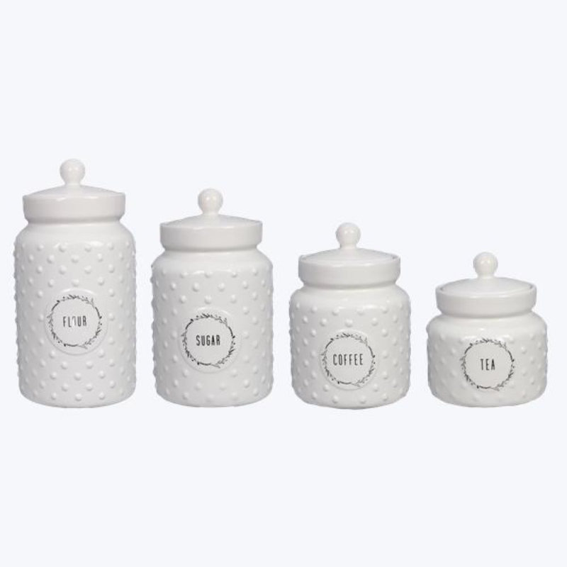 White Ceramic Textured Hobnail Kitchen Canister Set