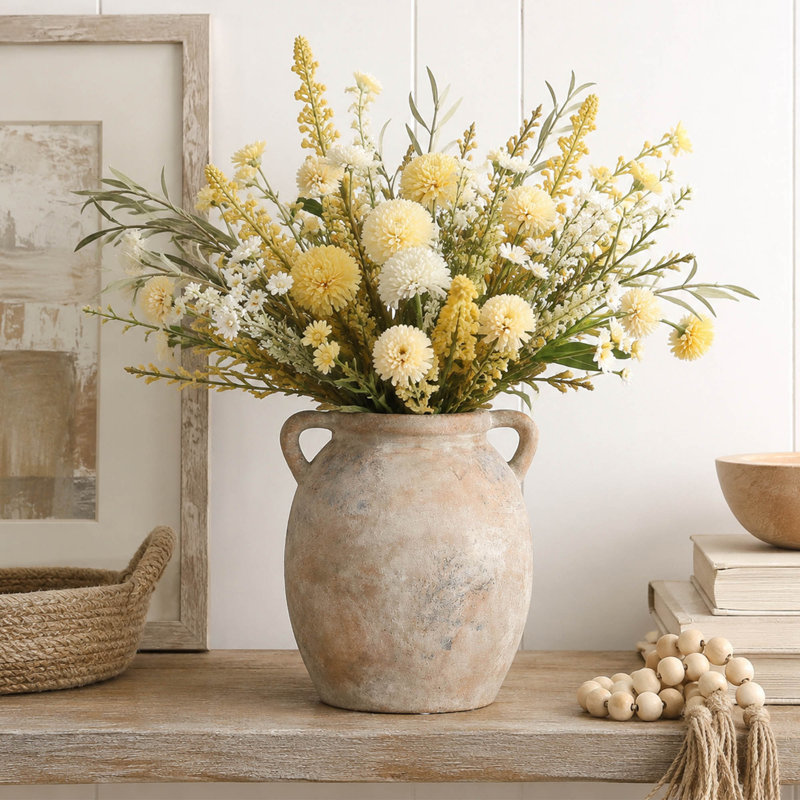 Vase à fleurs en céramique, pot décoratif en terre cuite avec finition texturée
