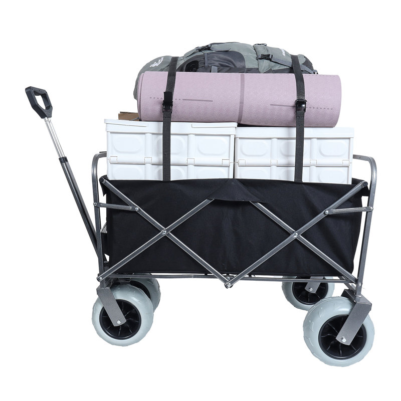 Chariot de plage avec de grandes roues pour le sable Capacité de 500 lb - Chariot tout terrain à structure en acier avec pneus pneumatiques de 9 po, conception pliable pliable, sangle avec sac multiusage