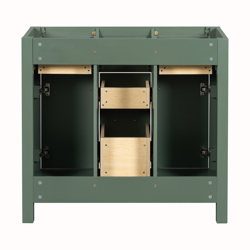 36" Green Solid Wood Bathroom Vanity Cabinet with Gold Hardware