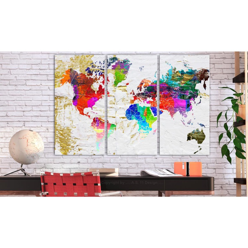 Golden Front - 3 Piece Print on Canvas, 80cm H x 120cm W