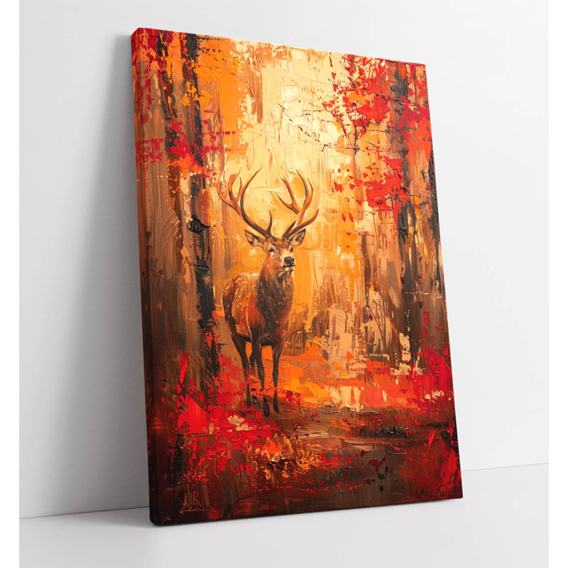 A deer in a clearing in a wooded area at sunrise painting Canvas Wall Art Print Picture, 45.72cm H x 30.48cm W