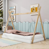 Twin Size Wooden Tent Floor Bed with Triangle Structure